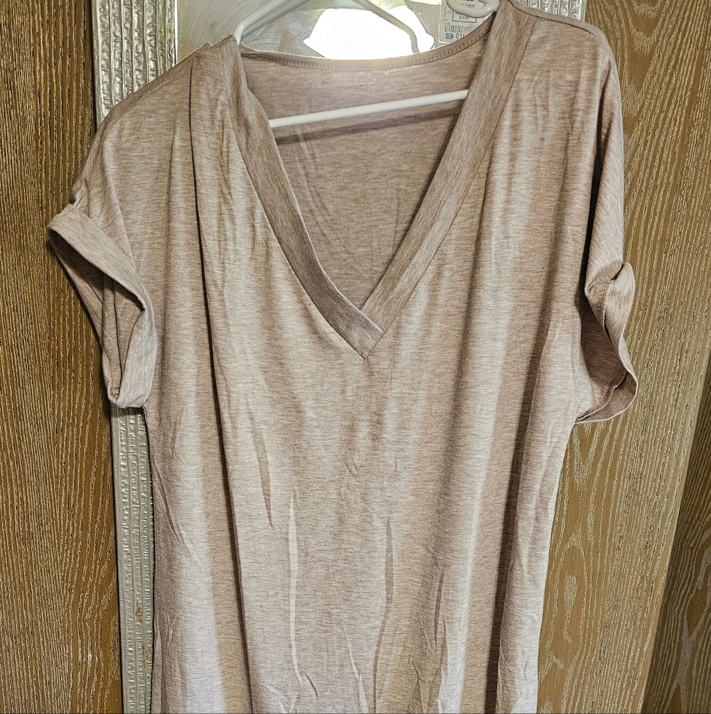 V-Neck Short Sleeve Women's Dress-light Beige